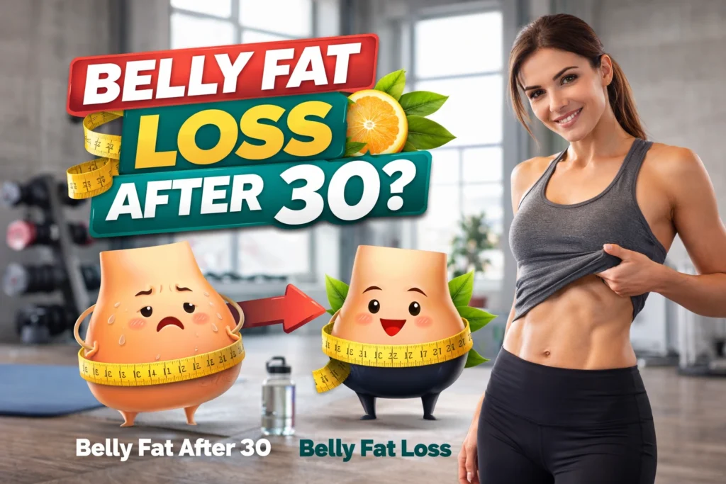 Belly fat loss after 30 through exercise and healthy lifestyle
