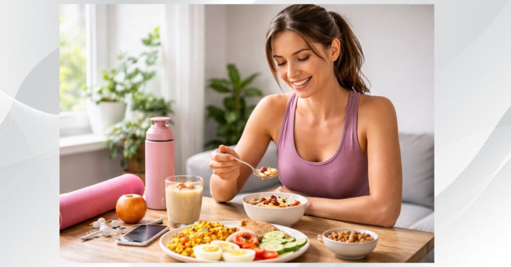 Healthy morning routine with high protein breakfast for weight loss after 30